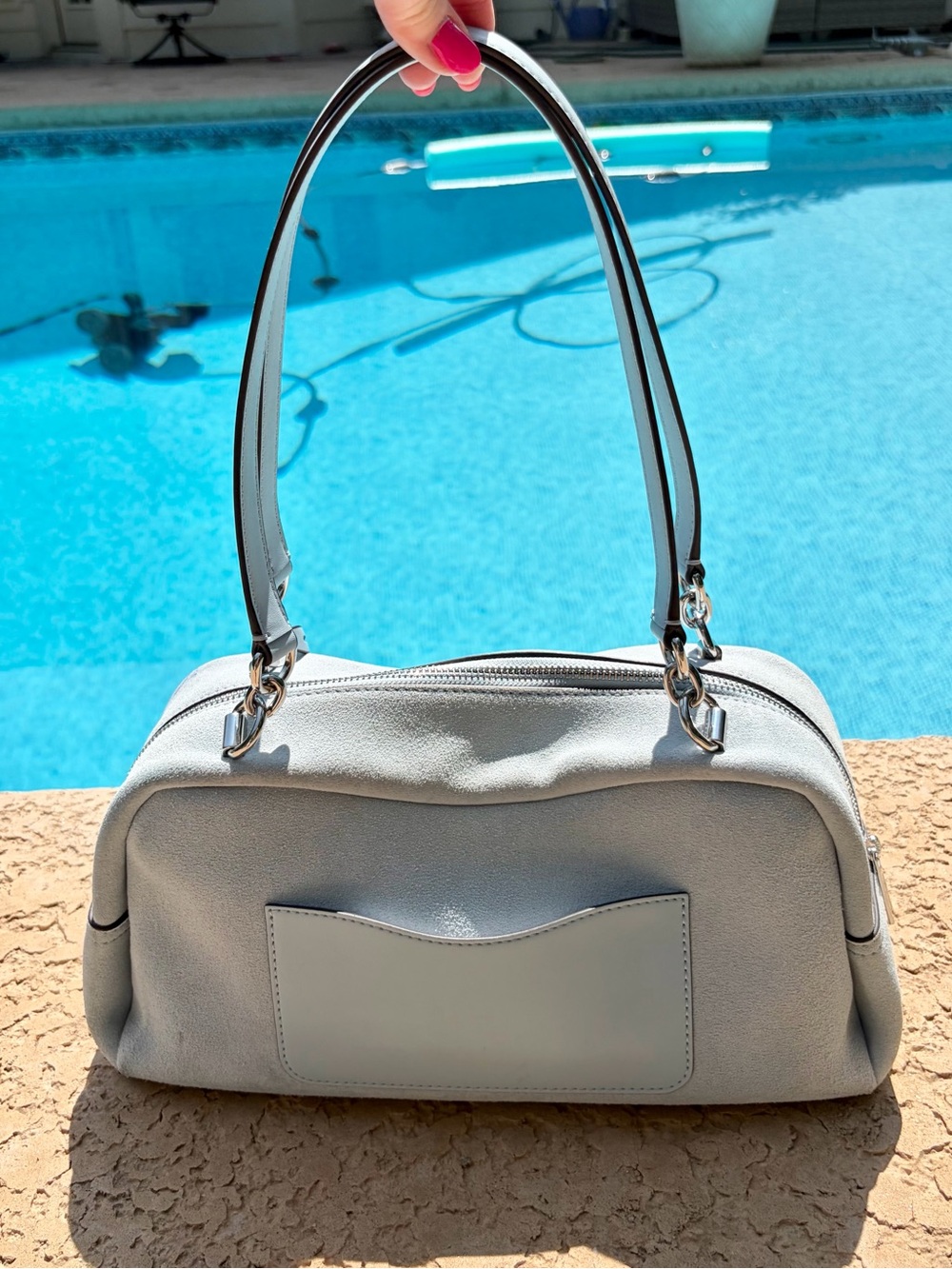 Michael Kors Cecily Medium Suede Shoulder Bag - Pale Ocean - Picture 3 of 12